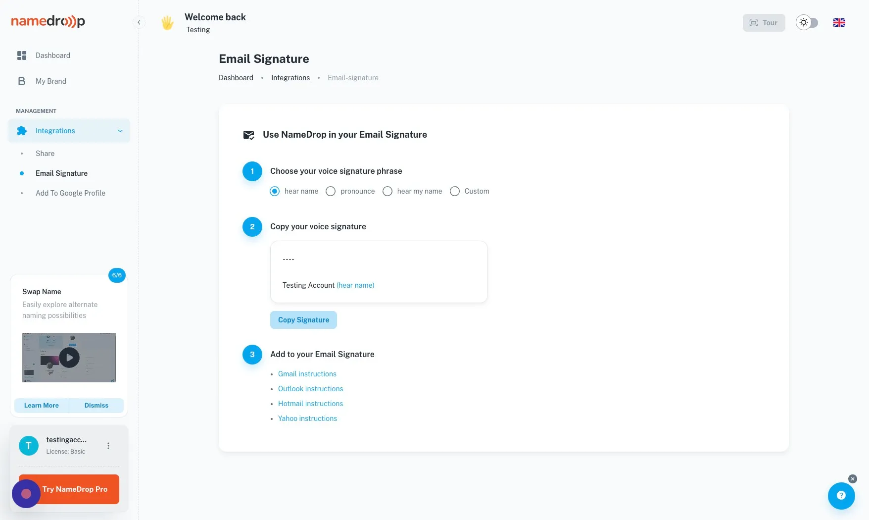 Copy Signature button next to the signature variant you want