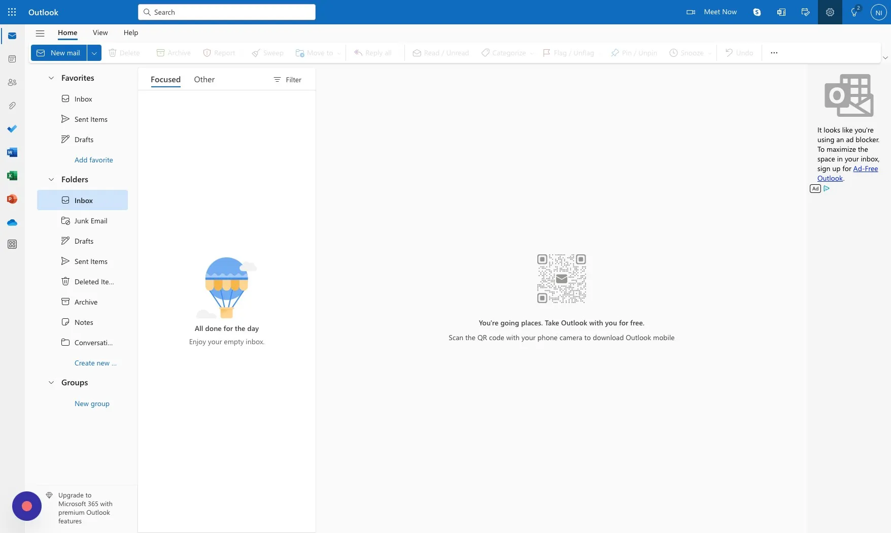 Outlook settings gear icon highlighted in the top-right toolbar