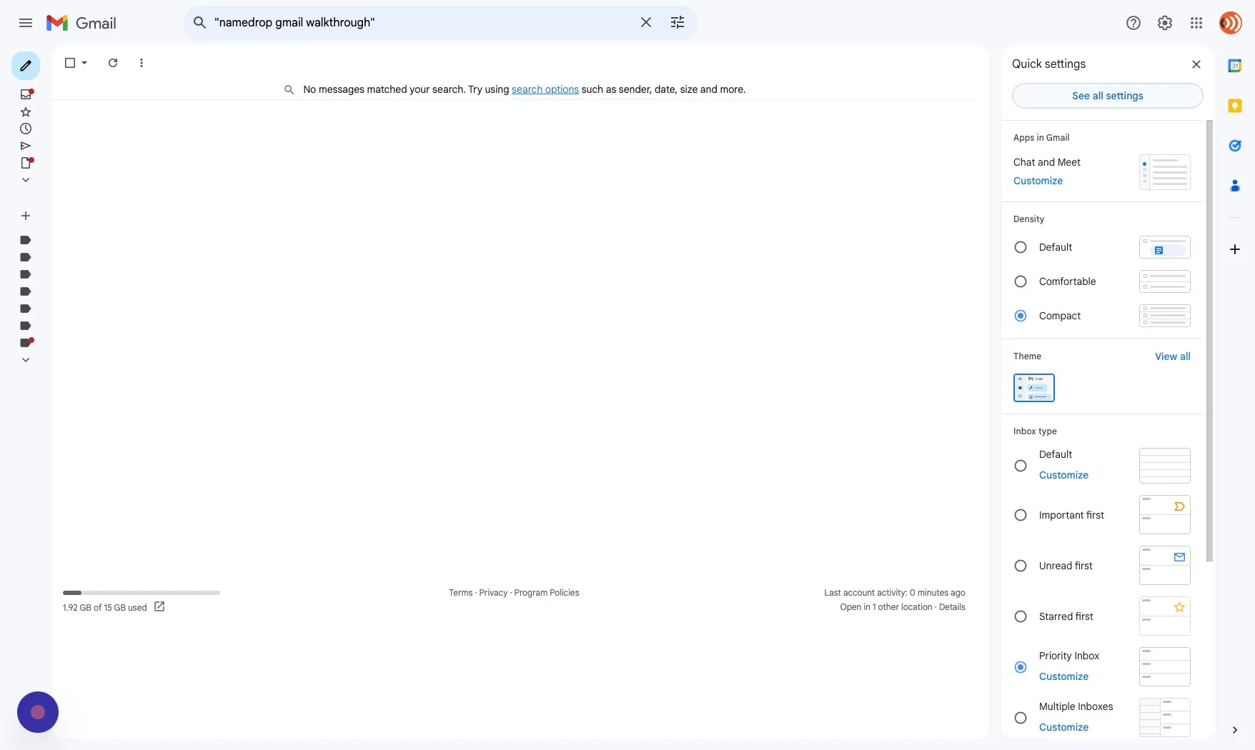 See all settings option in the Gmail quick settings panel